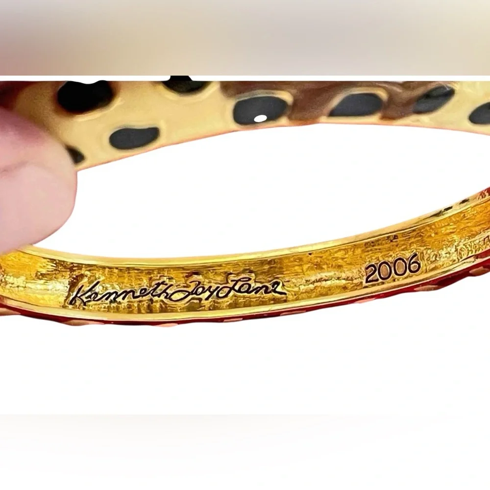 Kenneth Jay Lane Exotic Safari Enamel Tiger & Leopard  Bangle Bracelets 2006 - Picture 6 of 9